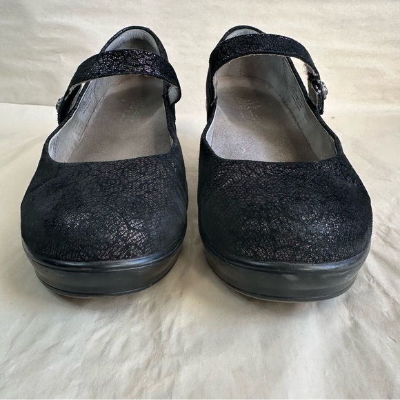 Alegria Women 10 Black Leather Whimsigoth Mary Janes Pewter Florette Rose Paloma - Picture 6 of 9